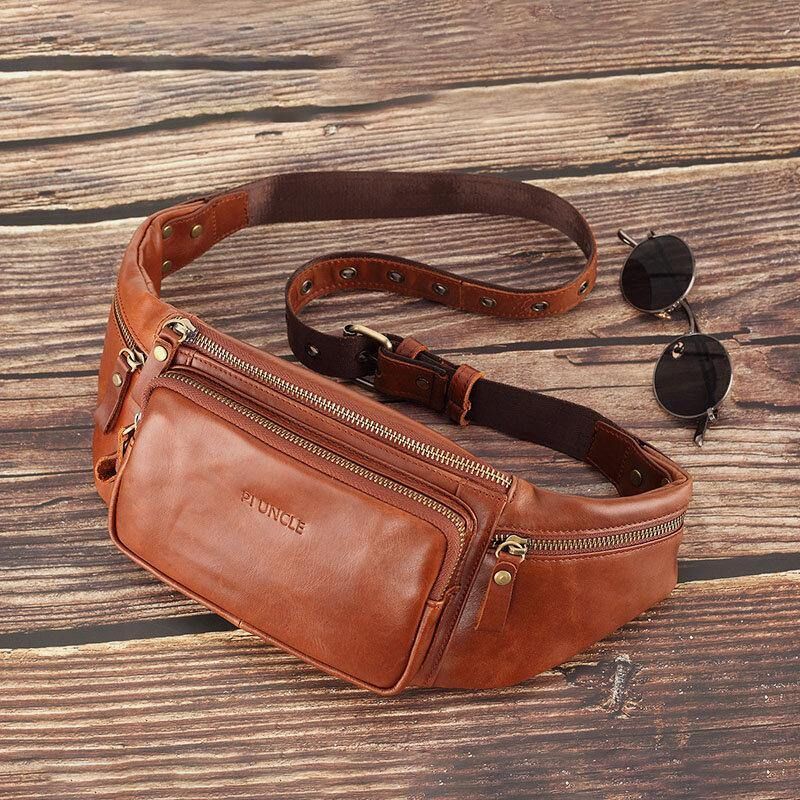 Miesten Aito Nahka Retro Sport Outdoor Multi-Carry Rintalaukku Sling Bag Crossbody Laukku Vyötärölaukku