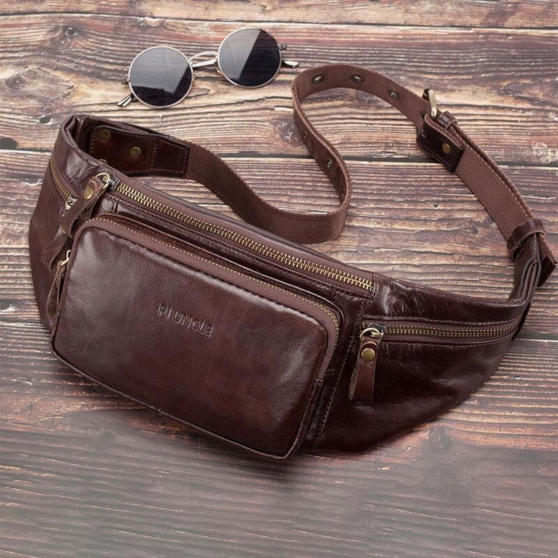 Miesten Aito Nahka Retro Sport Outdoor Multi-Carry Rintalaukku Sling Bag Crossbody Laukku Vyötärölaukku