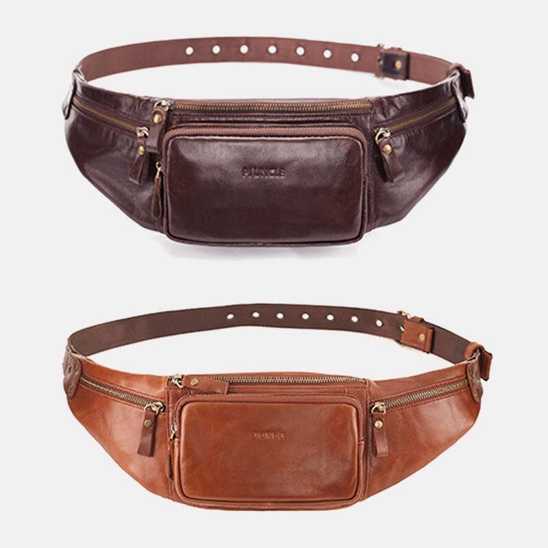 Miesten Aito Nahka Retro Sport Outdoor Multi-Carry Rintalaukku Sling Bag Crossbody Laukku Vyötärölaukku