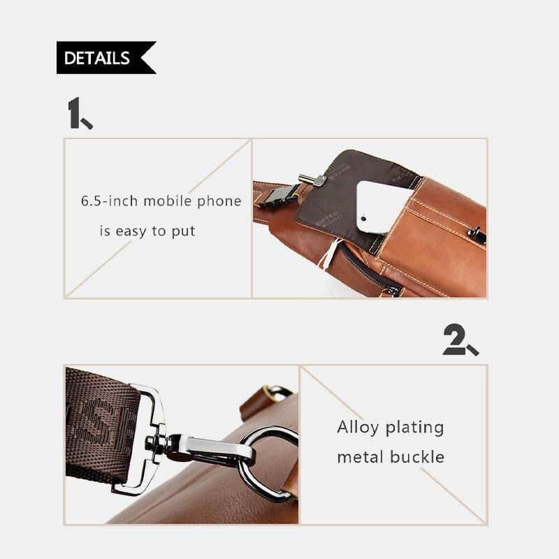 Miesten Aito Nahka Usb-Lataus Retro Casual Lehmännahkainen Rintalaukku Sling Bag Crossbody Laukku