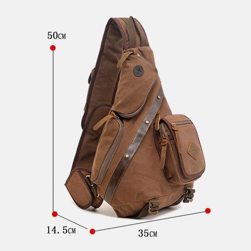 Miesten Aitoa Nahkaa Ja Kangasta Oleva Matkalaukku Ulkokäyttöön Monitaskuinen Crossbody-Laukku Rintalaukku