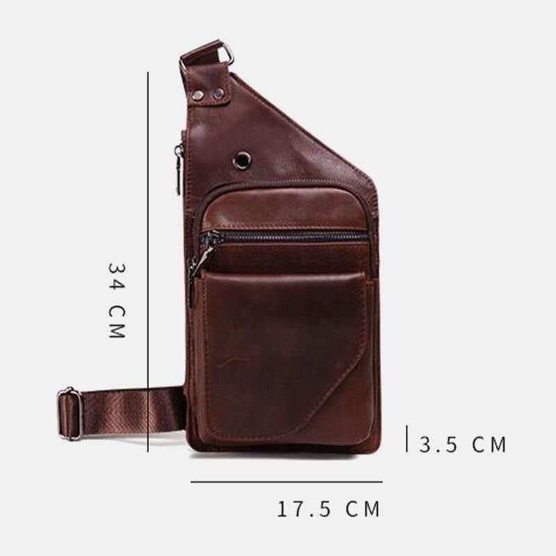 Miesten Aitoa Nahkaa Retro Business Nahkainen Rintalaukku Crossbody Laukku Jossa Kuulokeaukko