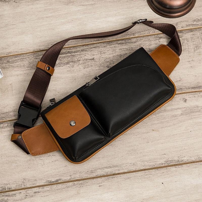 Miesten Keinonahkainen Retro Business Casual Multi-Carry Vyötärölaukku Rintalaukku Sling Bag