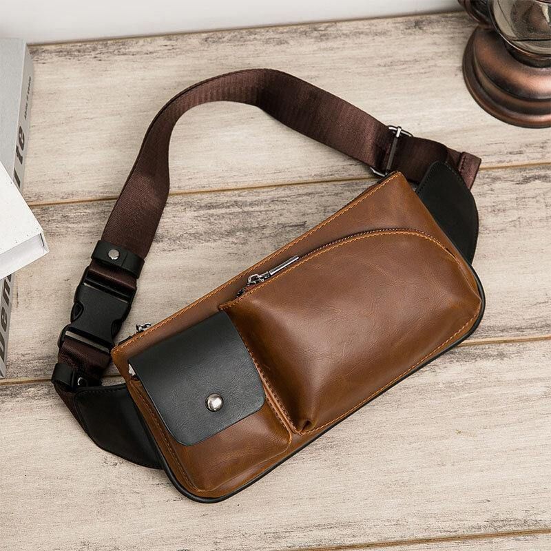 Miesten Keinonahkainen Retro Business Casual Multi-Carry Vyötärölaukku Rintalaukku Sling Bag