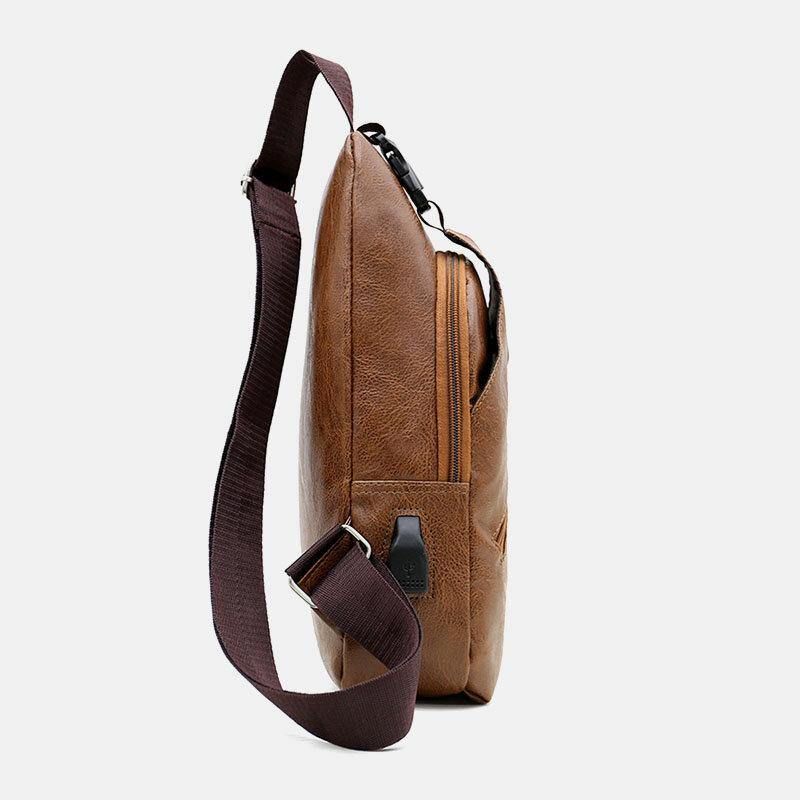 Miesten Keinonahkainen Usb-Latauskuulokkeet Travel Retro Business Rintalaukku Crossbody Bag