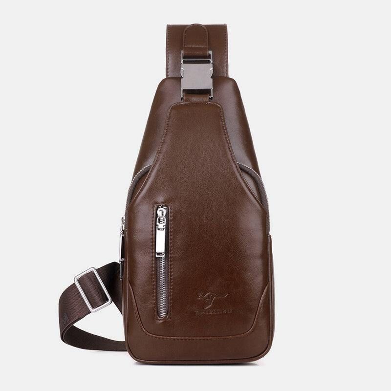 Miesten Pu-Nahkainen Business Casual Ulkokäyttöön Vedenpitävä Olkalaukku Crossbody Bag Rintalaukku Usb-Latauksella