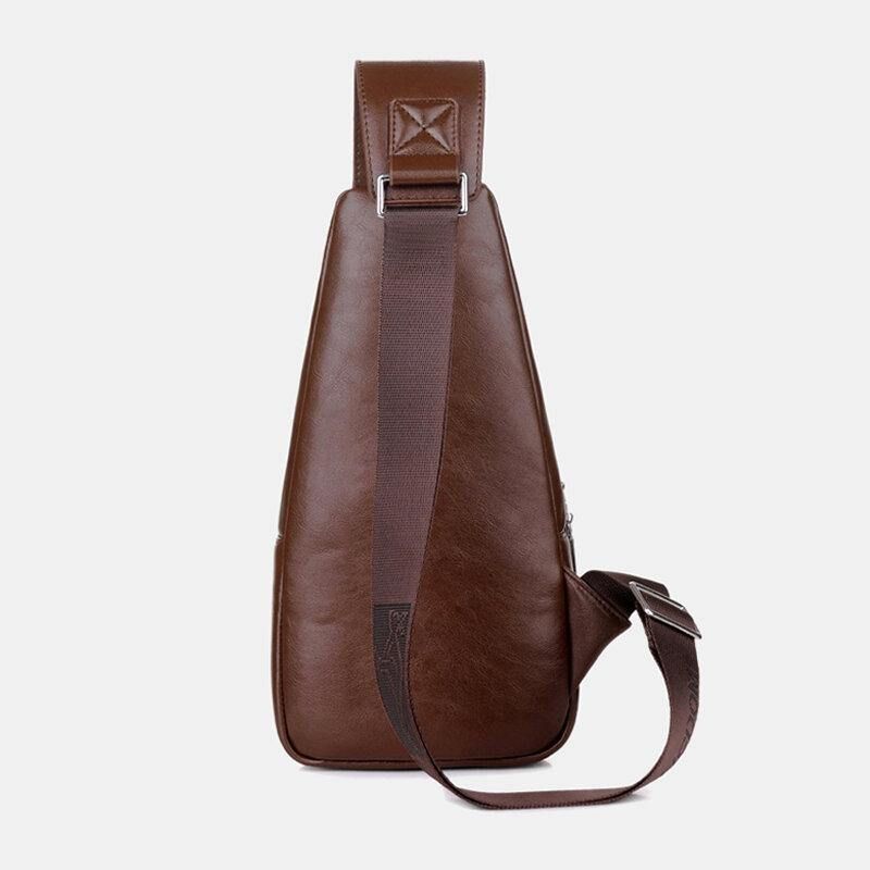 Miesten Pu-Nahkainen Business Casual Ulkokäyttöön Vedenpitävä Olkalaukku Crossbody Bag Rintalaukku Usb-Latauksella