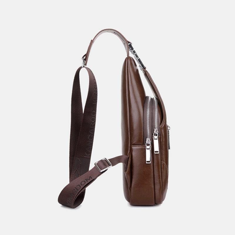 Miesten Pu-Nahkainen Business Casual Ulkokäyttöön Vedenpitävä Olkalaukku Crossbody Bag Rintalaukku Usb-Latauksella