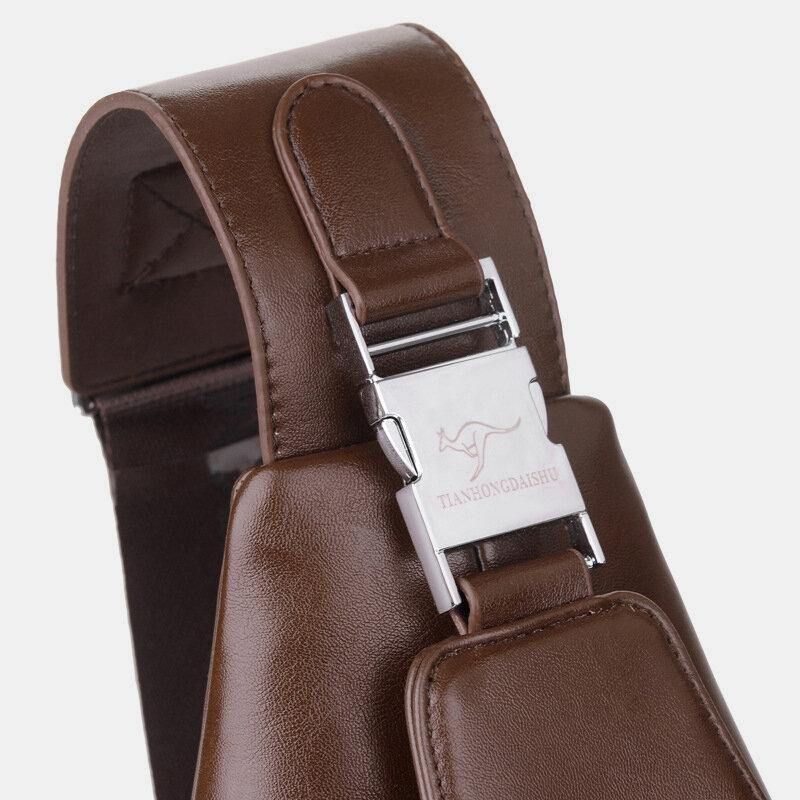 Miesten Pu-Nahkainen Business Casual Ulkokäyttöön Vedenpitävä Olkalaukku Crossbody Bag Rintalaukku Usb-Latauksella