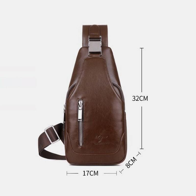 Miesten Pu-Nahkainen Business Casual Ulkokäyttöön Vedenpitävä Olkalaukku Crossbody Bag Rintalaukku Usb-Latauksella