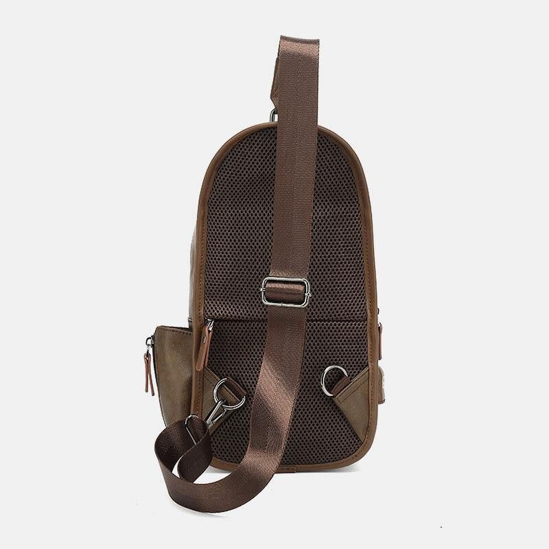 Miesten Pu-Nahkainen Vintage Monitoiminen Kuulokeaukko Usb-Latauslaukku Crossbody Bag Rintalaukku Sling Bag