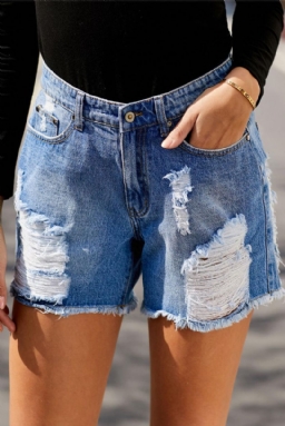 High Rise Distressed Denim Shortsit