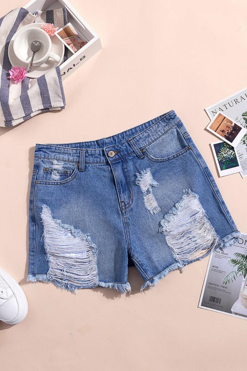 High Rise Distressed Denim Shortsit