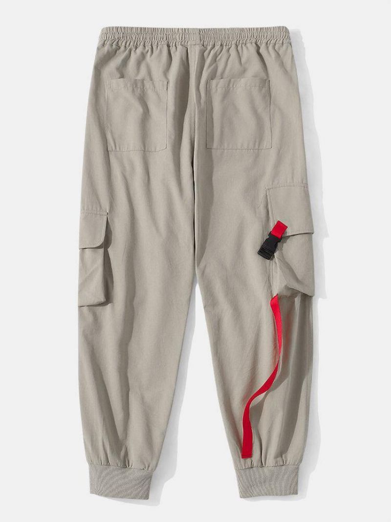 Miesten Yksiväriset Snap Patch Pocket 100 % Puuvillaiset Jogger-Housut