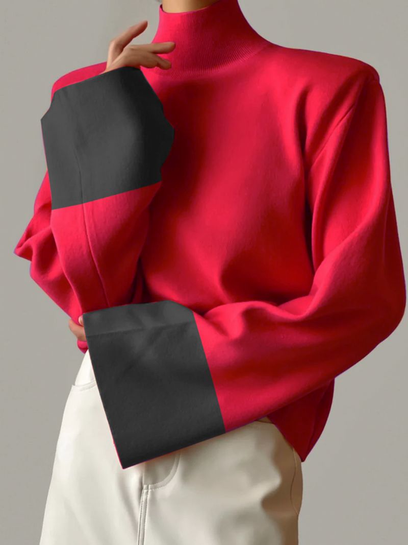 Loose Half Turtleneck Simple Color Block Pitkähihainen Villapaita