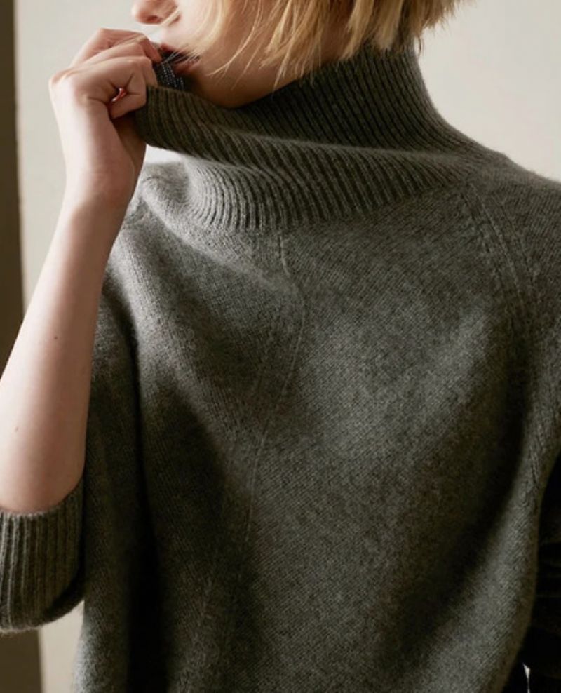 Turtleneck Plain Loose Sweater