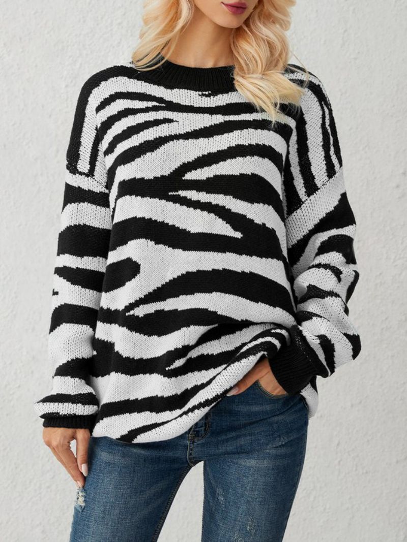 Valkoinen Zebra Knitted Casual Villapaita