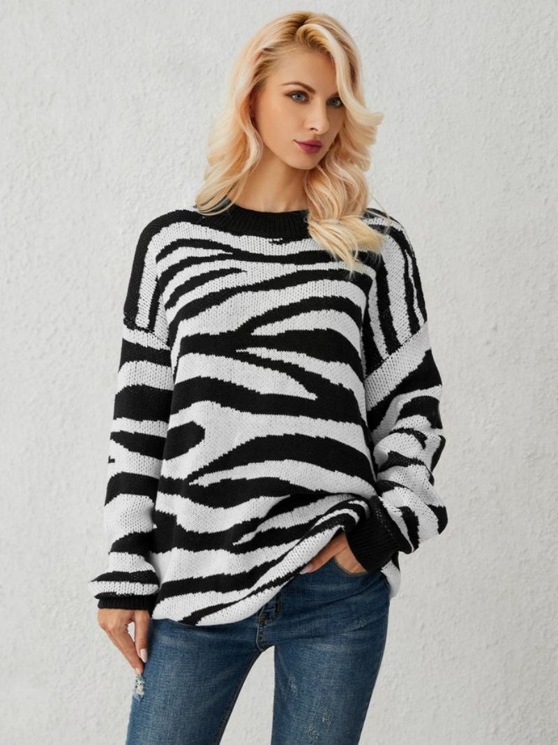 Valkoinen Zebra Knitted Casual Villapaita