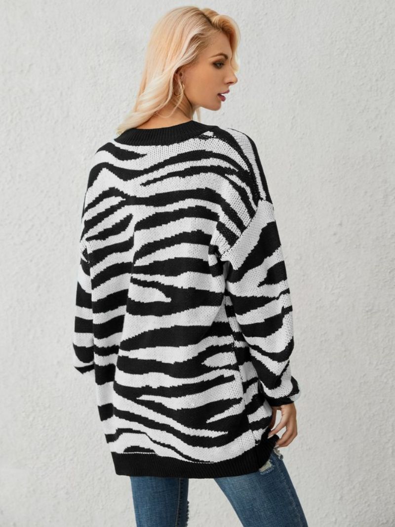 Valkoinen Zebra Knitted Casual Villapaita