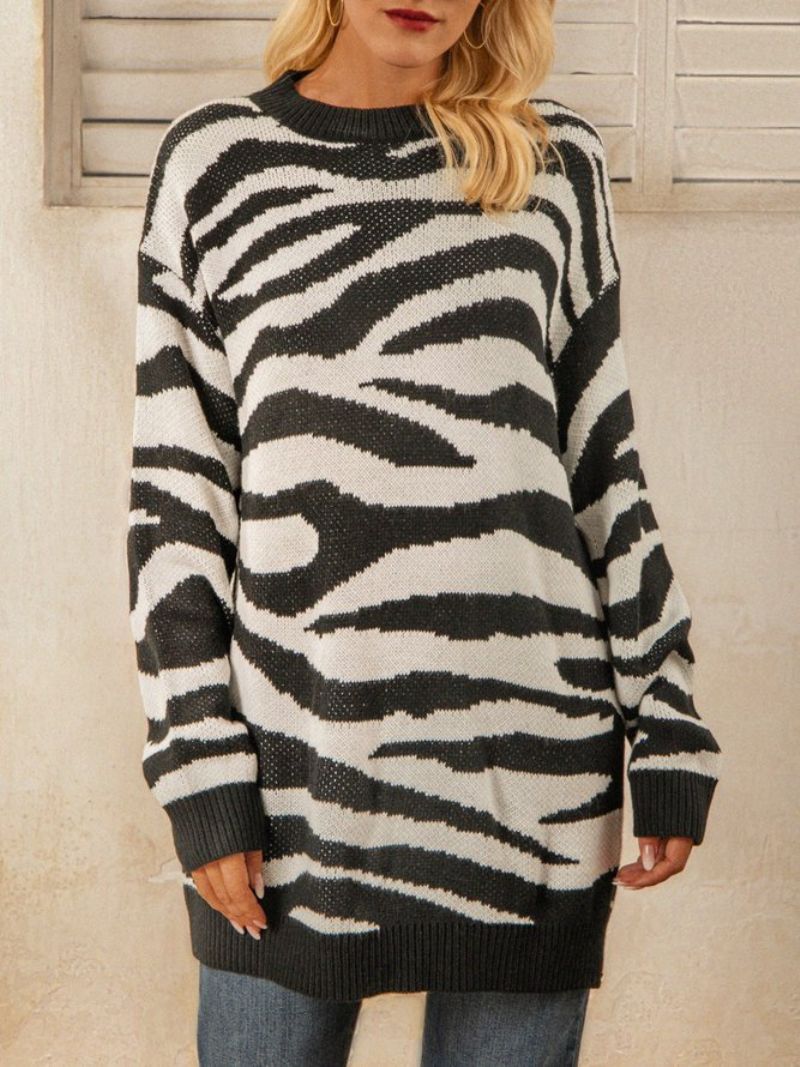 Valkoinen Zebra Knitted Casual Villapaita