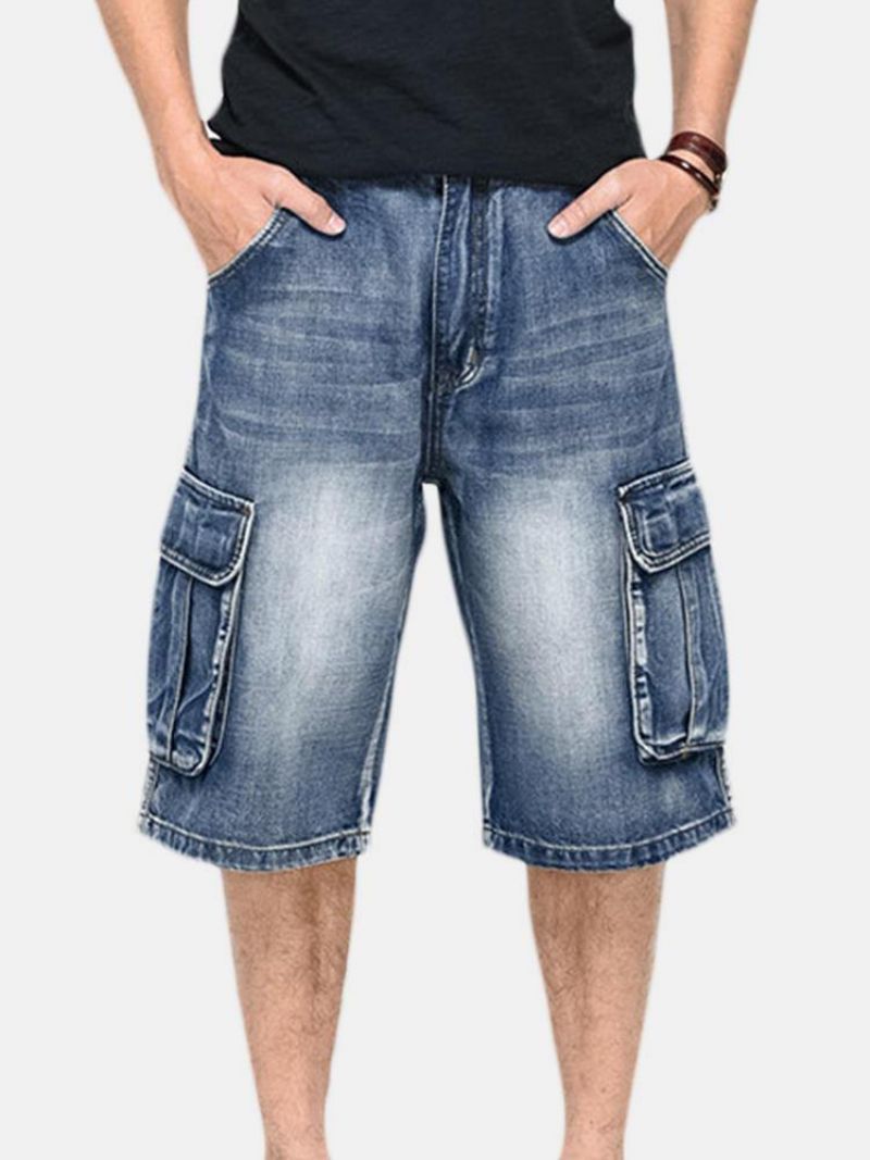 Kesä Miesten Big Pockets Farkut Löysät Street Skateboard Denims Shortsit