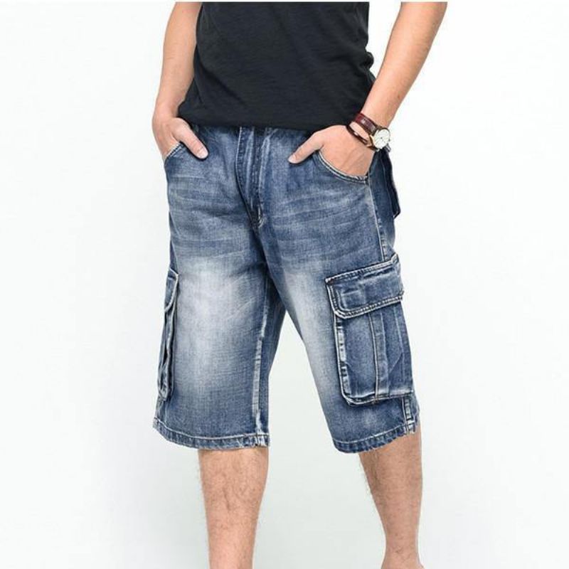 Kesä Miesten Big Pockets Farkut Löysät Street Skateboard Denims Shortsit