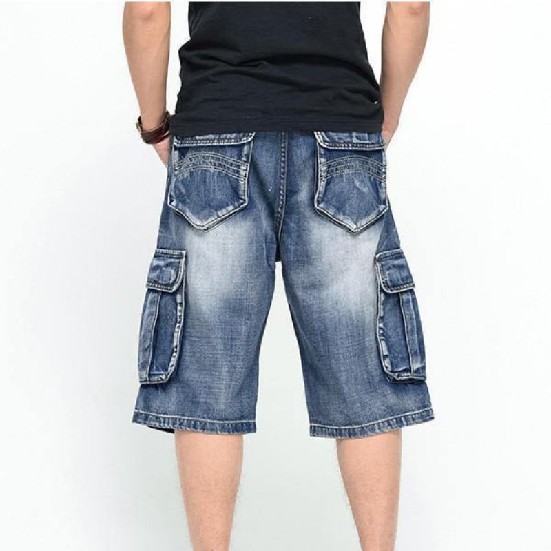 Kesä Miesten Big Pockets Farkut Löysät Street Skateboard Denims Shortsit