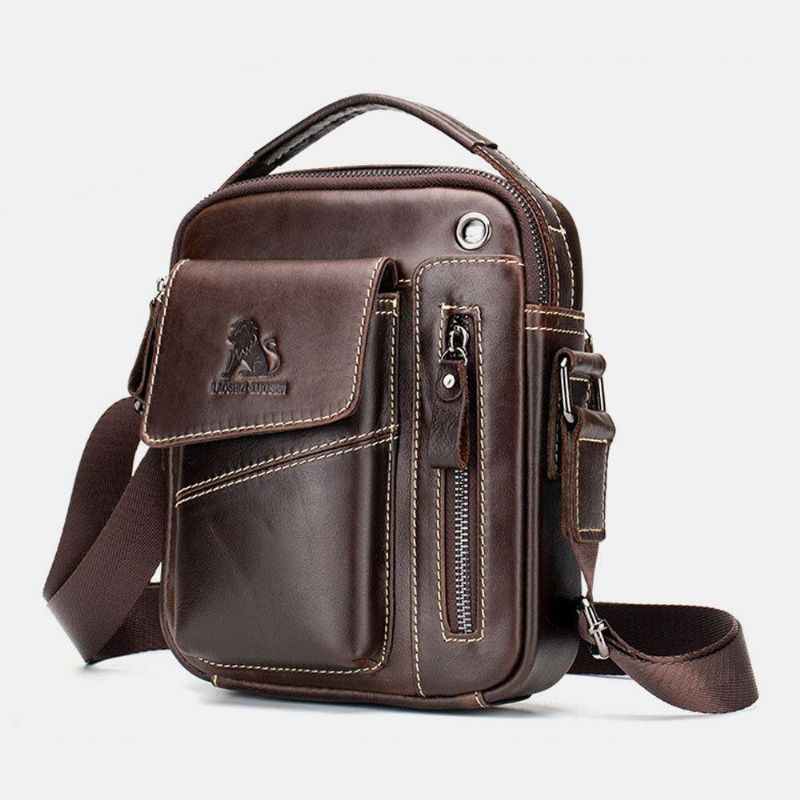 Miesten Aito Nahka Kulutusta Kestävä Kuulokeaukko Monitaskuinen Vintage Crossbody Bag Olkalaukku