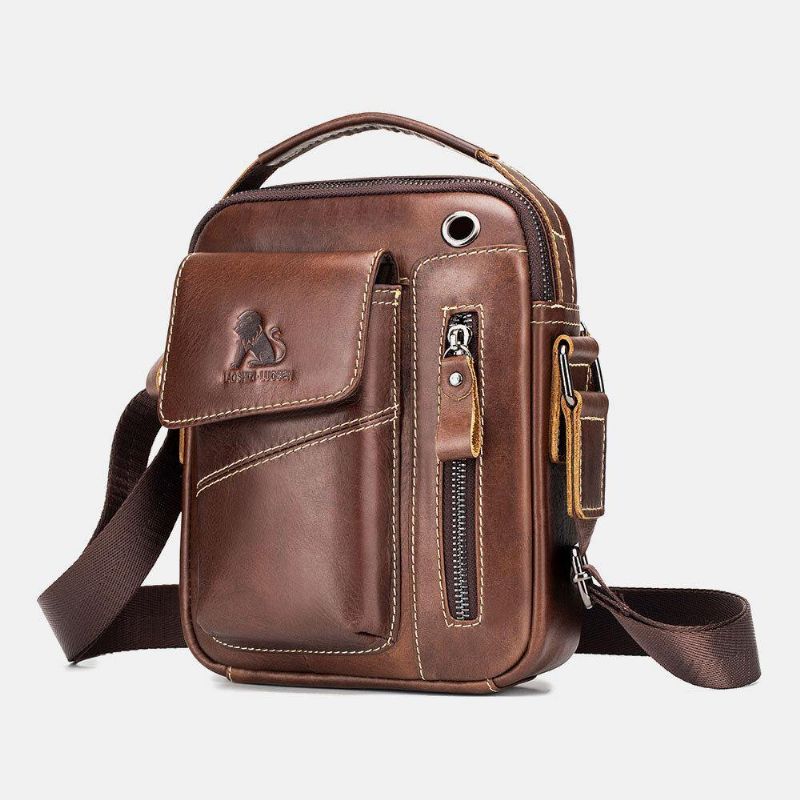 Miesten Aito Nahka Kulutusta Kestävä Kuulokeaukko Monitaskuinen Vintage Crossbody Bag Olkalaukku