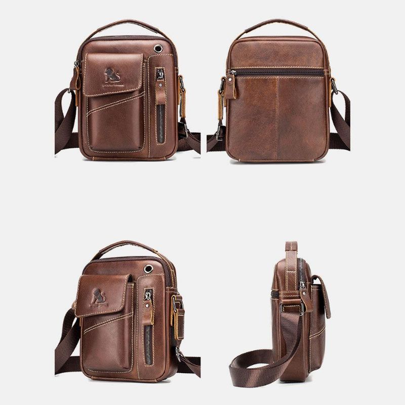 Miesten Aito Nahka Kulutusta Kestävä Kuulokeaukko Monitaskuinen Vintage Crossbody Bag Olkalaukku