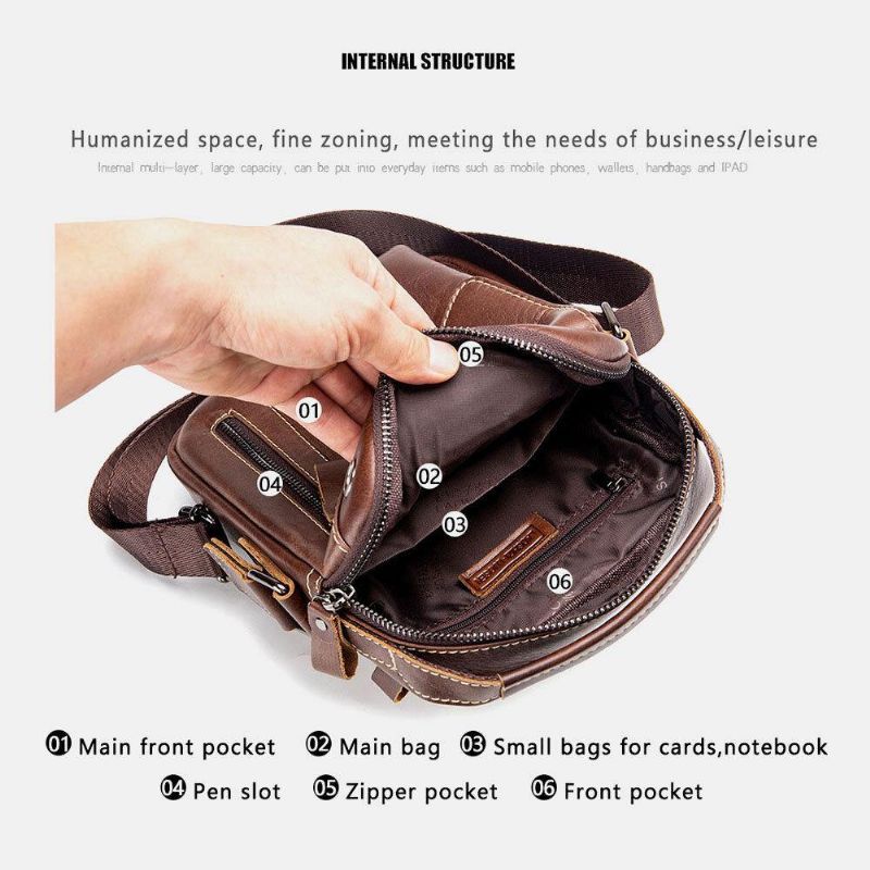 Miesten Aito Nahka Kulutusta Kestävä Kuulokeaukko Monitaskuinen Vintage Crossbody Bag Olkalaukku