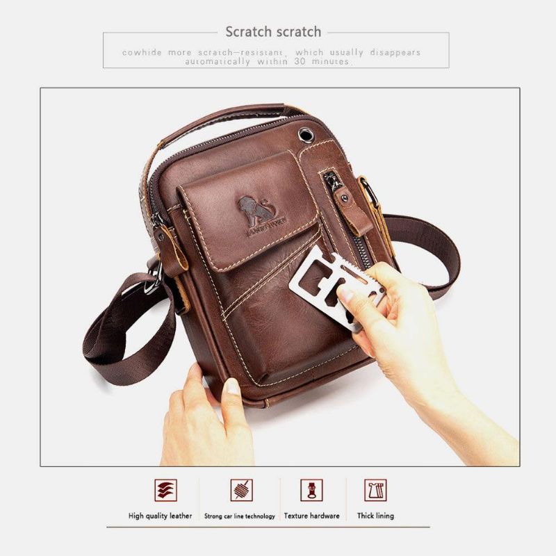 Miesten Aito Nahka Kulutusta Kestävä Kuulokeaukko Monitaskuinen Vintage Crossbody Bag Olkalaukku