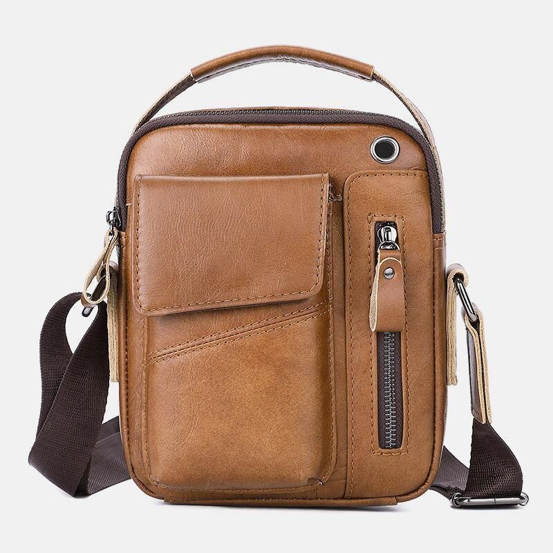 Miesten Aito Nahka Monitaskuinen Kuulokeaukko Vintage 6.5 Tuuman Puhelinlaukku Crossbody Laukku Olkalaukku Messenger-Salkku