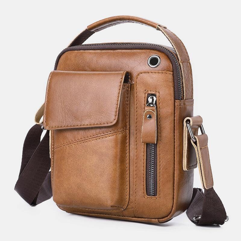 Miesten Aito Nahka Monitaskuinen Kuulokeaukko Vintage 6.5 Tuuman Puhelinlaukku Crossbody Laukku Olkalaukku Messenger-Salkku