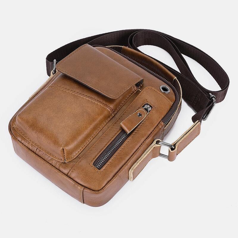 Miesten Aito Nahka Monitaskuinen Kuulokeaukko Vintage 6.5 Tuuman Puhelinlaukku Crossbody Laukku Olkalaukku Messenger-Salkku