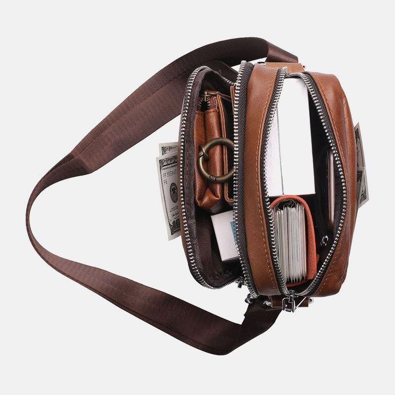 Miesten Aito Nahka Monitaskuinen Kuulokeaukko Vintage 6.5 Tuuman Puhelinlaukku Crossbody Laukku Olkalaukku Messenger-Salkku