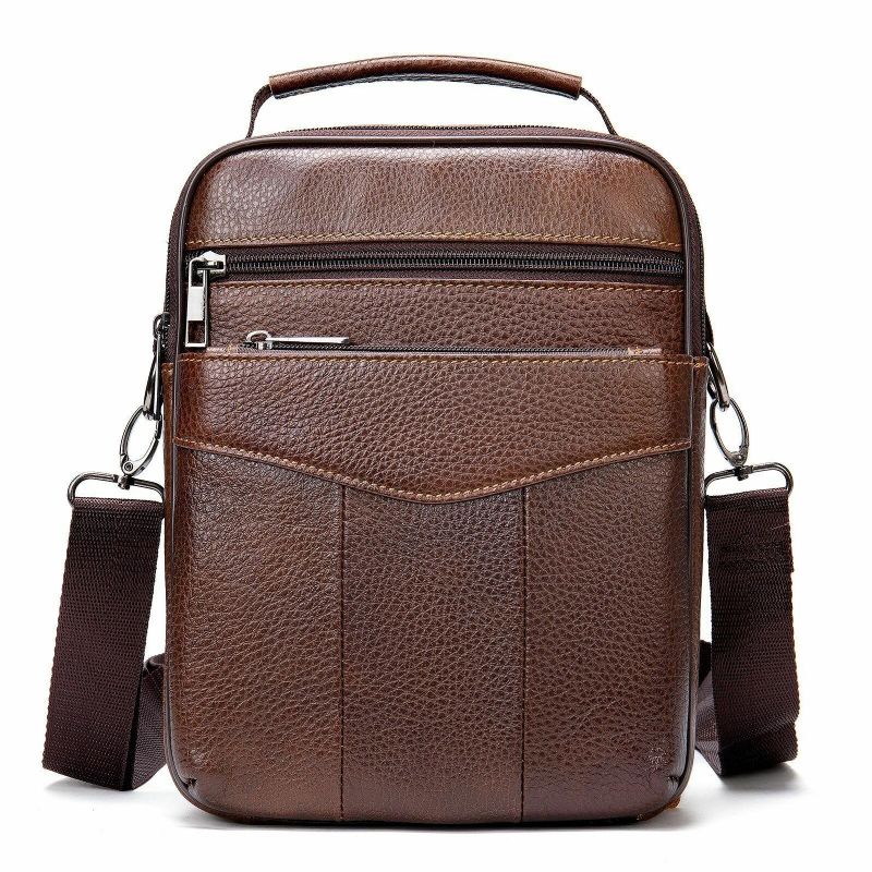 Miesten Aito Nahka Retro Business Pystysuuntainen Käsilaukku Crossbody Bag