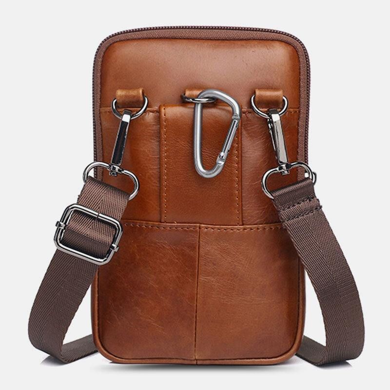 Miesten Aito Nahkainen Vintage Monitoiminen 6.5 Tuuman Minipuhelinlaukku Crossbody Laukku Vyötärölaukku Lehmännahkainen Laukku