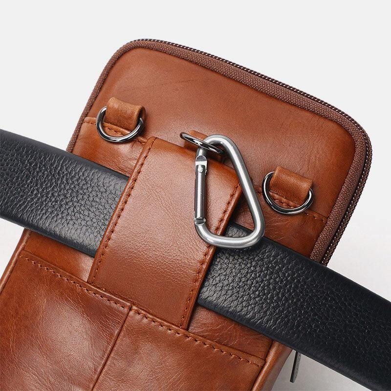 Miesten Aito Nahkainen Vintage Monitoiminen 6.5 Tuuman Minipuhelinlaukku Crossbody Laukku Vyötärölaukku Lehmännahkainen Laukku