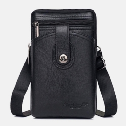 Miesten Aito Nahkainen Vintage Monitoiminen 6.5 Tuuman Vetoketjullinen Hasp-Puhelinlaukku Crossbody-Laukku Vyötärölaukku