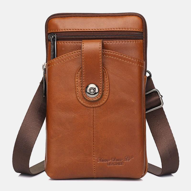 Miesten Aito Nahkainen Vintage Monitoiminen 6.5 Tuuman Vetoketjullinen Hasp-Puhelinlaukku Crossbody-Laukku Vyötärölaukku