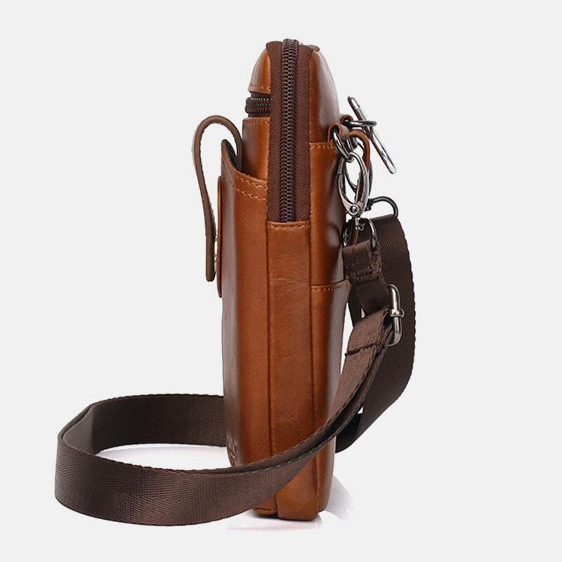 Miesten Aito Nahkainen Vintage Monitoiminen 6.5 Tuuman Vetoketjullinen Hasp-Puhelinlaukku Crossbody-Laukku Vyötärölaukku