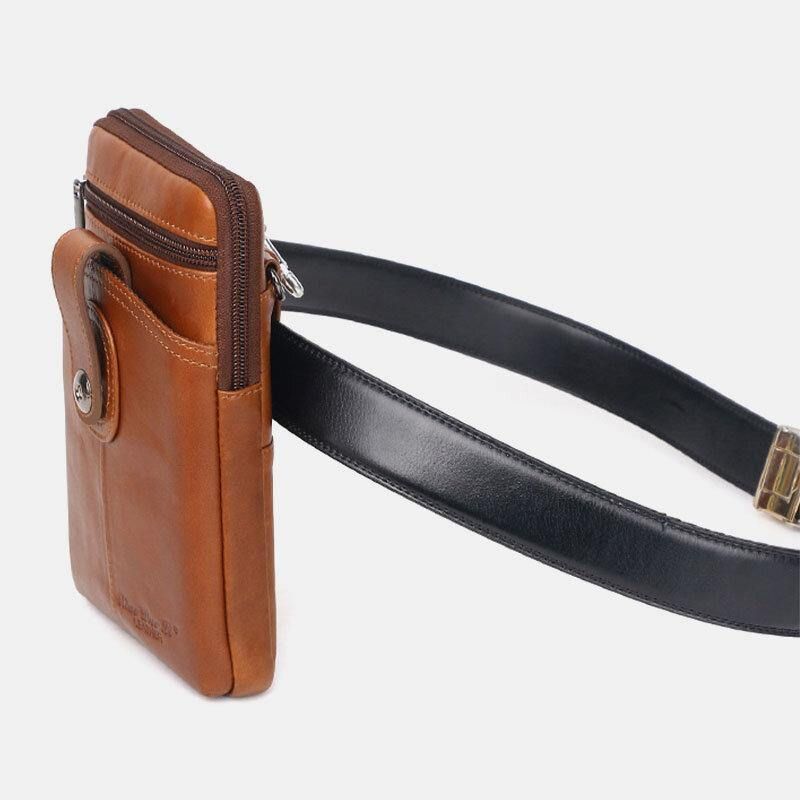 Miesten Aito Nahkainen Vintage Monitoiminen 6.5 Tuuman Vetoketjullinen Hasp-Puhelinlaukku Crossbody-Laukku Vyötärölaukku