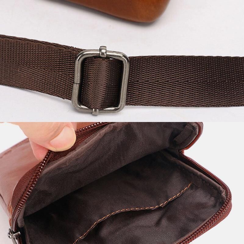 Miesten Aito Nahkainen Vintage Monitoiminen 6.5 Tuuman Vetoketjullinen Hasp-Puhelinlaukku Crossbody-Laukku Vyötärölaukku