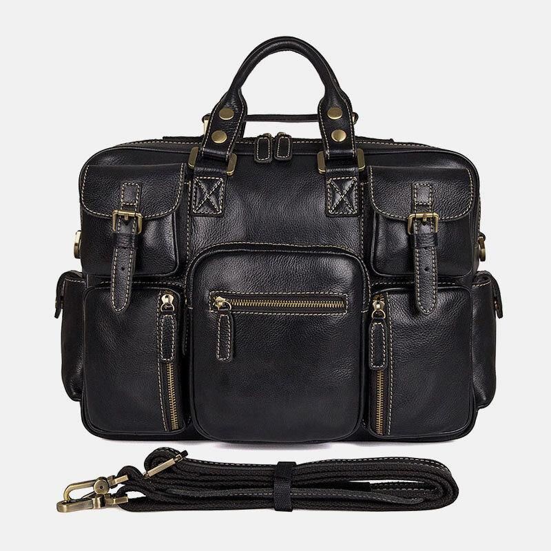 Miesten Aitoa Nahkaa Irrotettava Hihna Suuri Monitaskuinen 15.6 Tuuman Kannettavan Tietokoneen Laukku Salkku Messenger Bag Crossbody Laukut