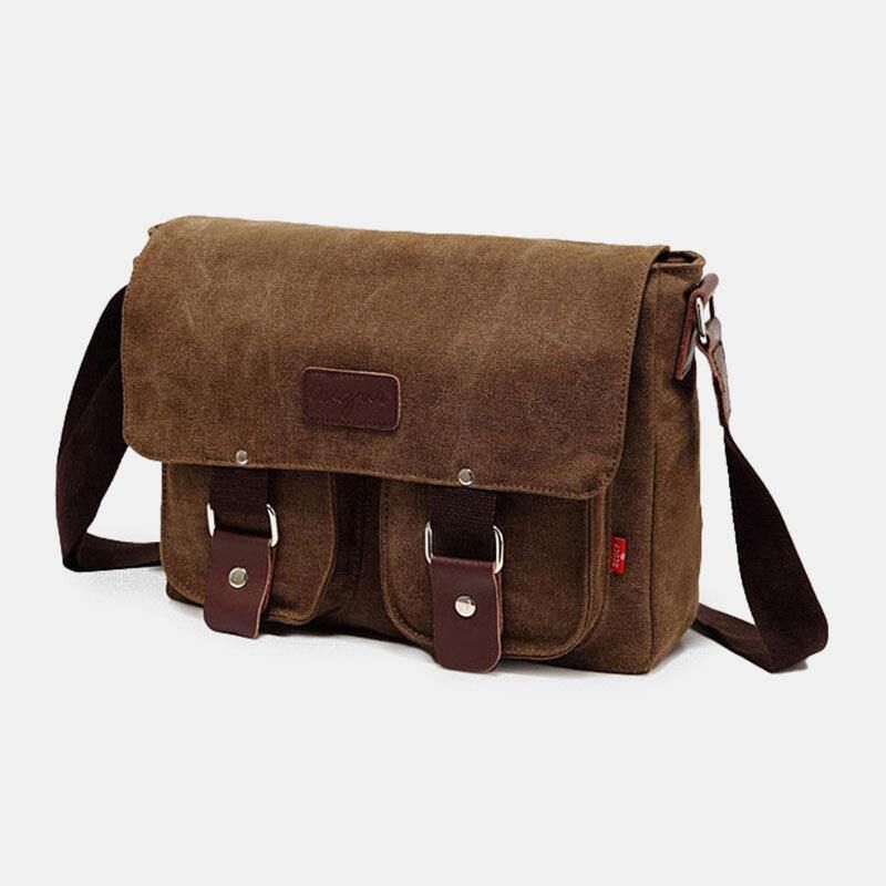 Miesten Aitoa Nahkaa Ja Kangasta Sisältävä Retromatkalaukku Monitaskuinen Kantolaukku Crossbody-Laukku