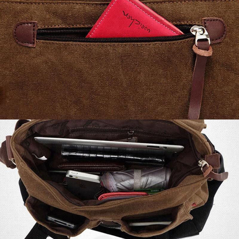 Miesten Aitoa Nahkaa Ja Kangasta Sisältävä Retromatkalaukku Monitaskuinen Kantolaukku Crossbody-Laukku