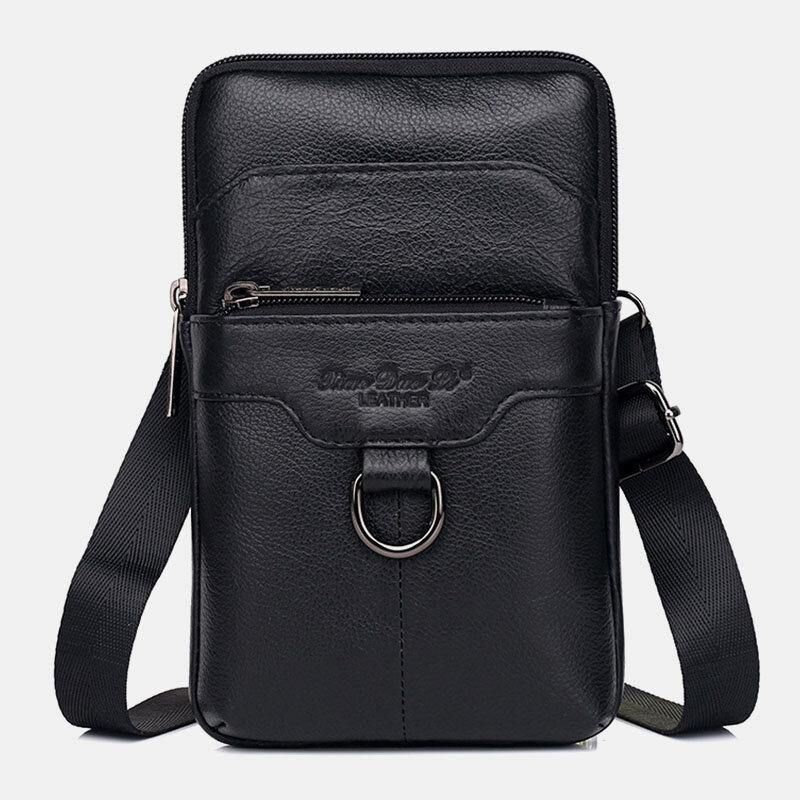 Miesten Aitoa Nahkaa Lehmännahkaa Vintage Business 6.5 Tuuman Puhelinlaukku Crossbody Bag Vyötärölaukku Sling Bag