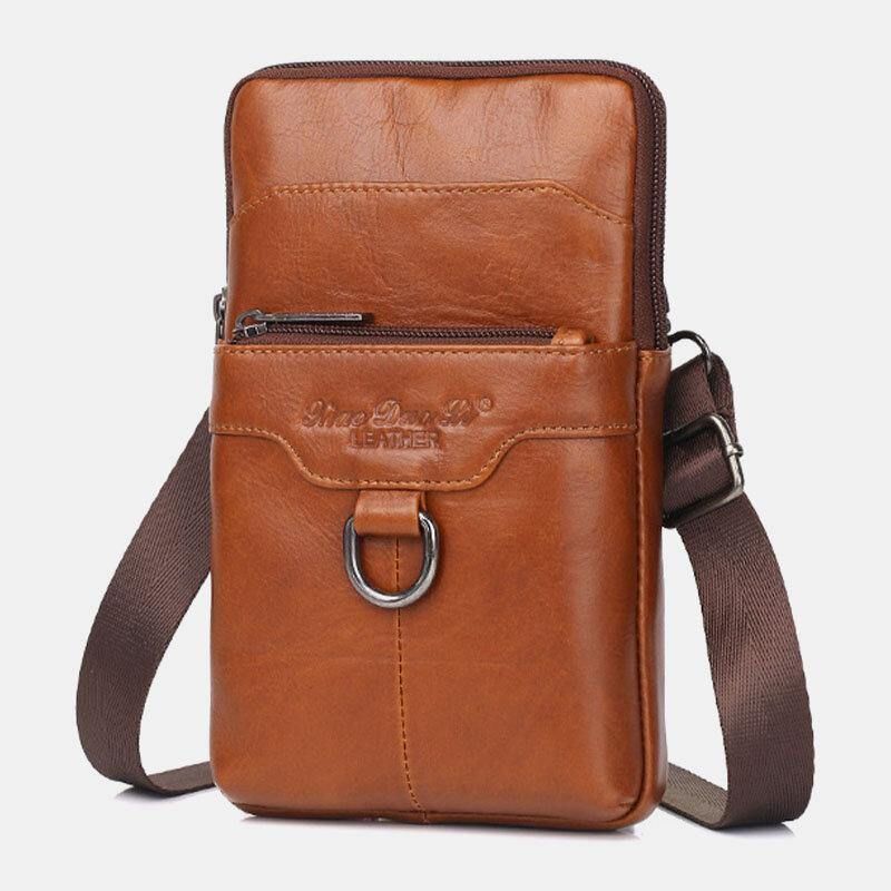 Miesten Aitoa Nahkaa Lehmännahkaa Vintage Business 6.5 Tuuman Puhelinlaukku Crossbody Bag Vyötärölaukku Sling Bag