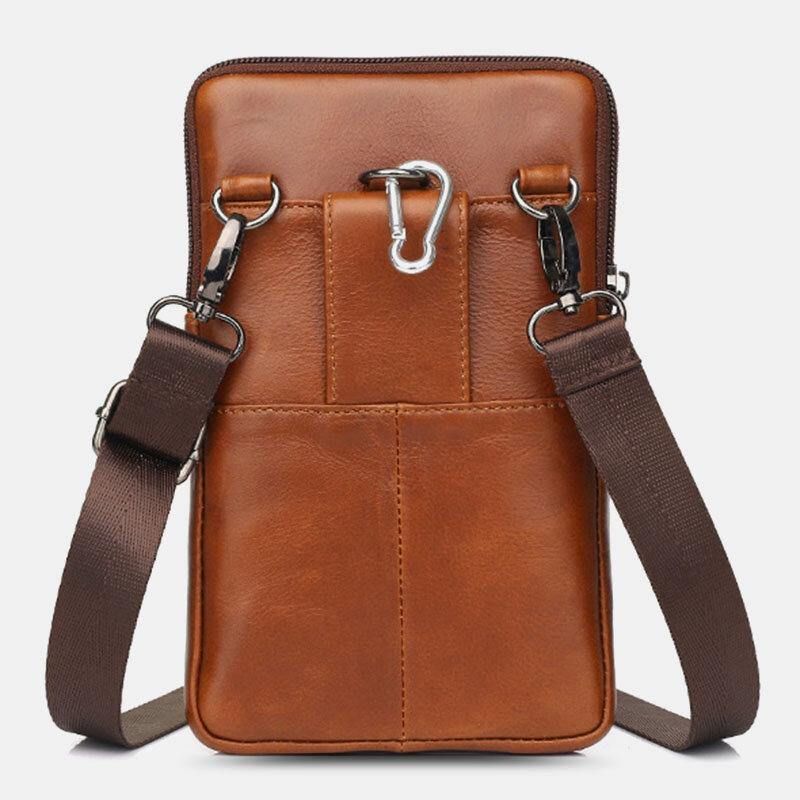 Miesten Aitoa Nahkaa Lehmännahkaa Vintage Business 6.5 Tuuman Puhelinlaukku Crossbody Bag Vyötärölaukku Sling Bag